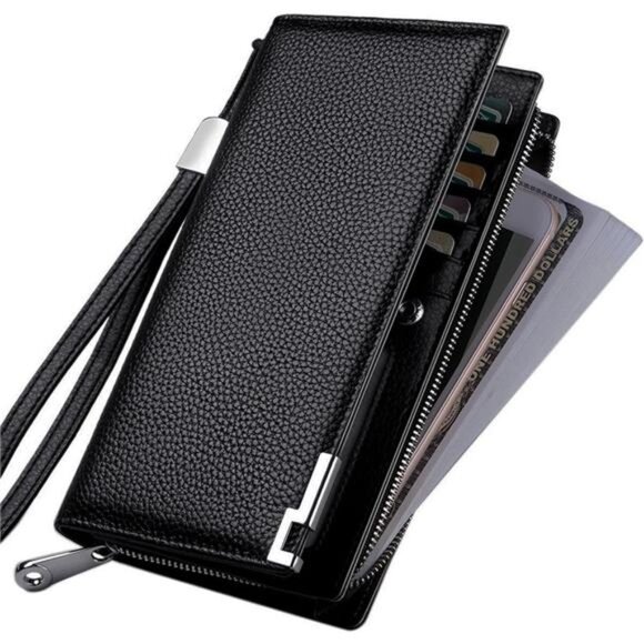 Long Wallets for Men Leather RFID Blocking Bifold Wallet with Zipper - Picture 4 of 7